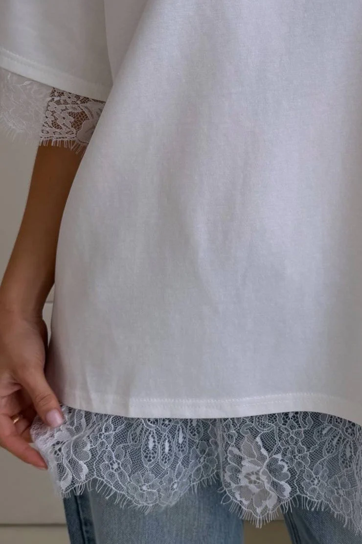 Minimalist Sweet Lace Splice Short Sleeve T-shirt - Image 9