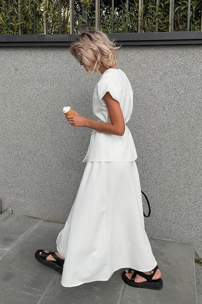 Minimalist Tie Sleeveless Midi A Line Skirt Set - Image 6