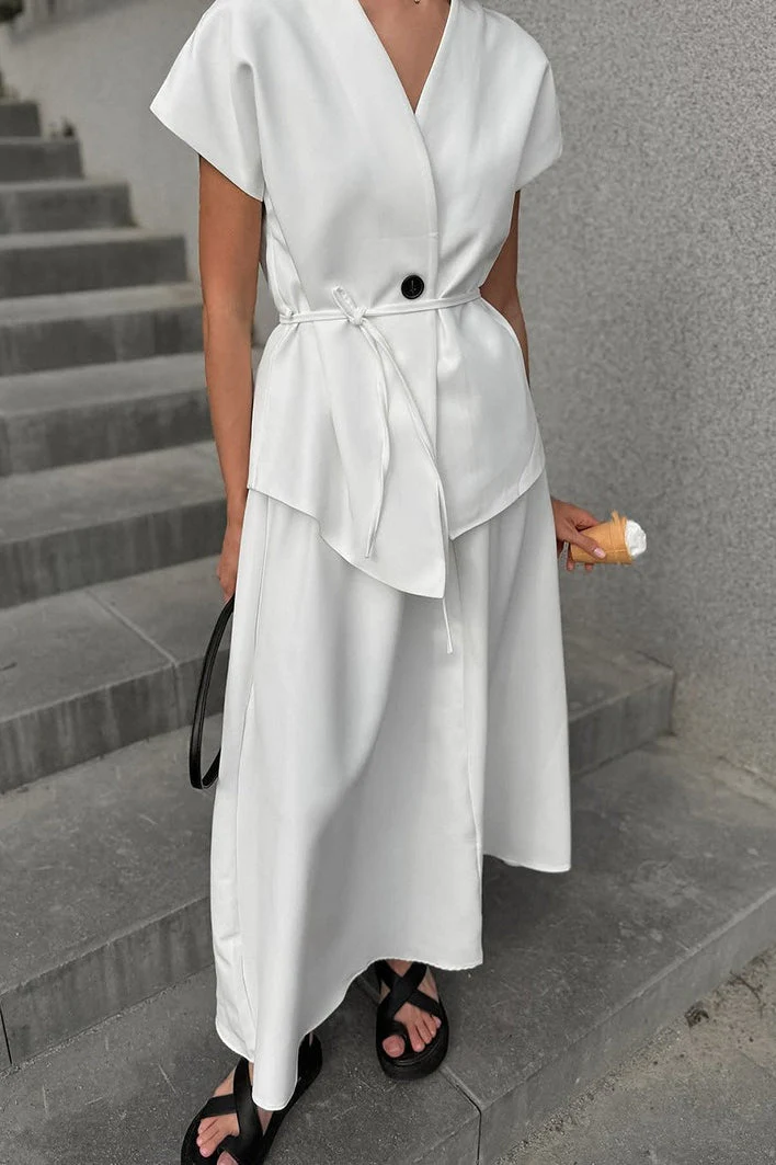 Minimalist Tie Sleeveless Midi A Line Skirt Set - Image 7