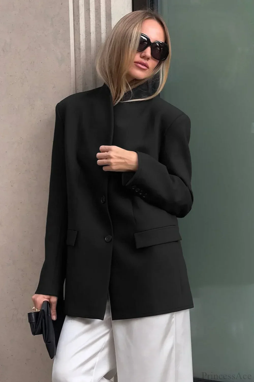 Minimalist White V-Neck Elegant Relaxed Coat - Image 5
