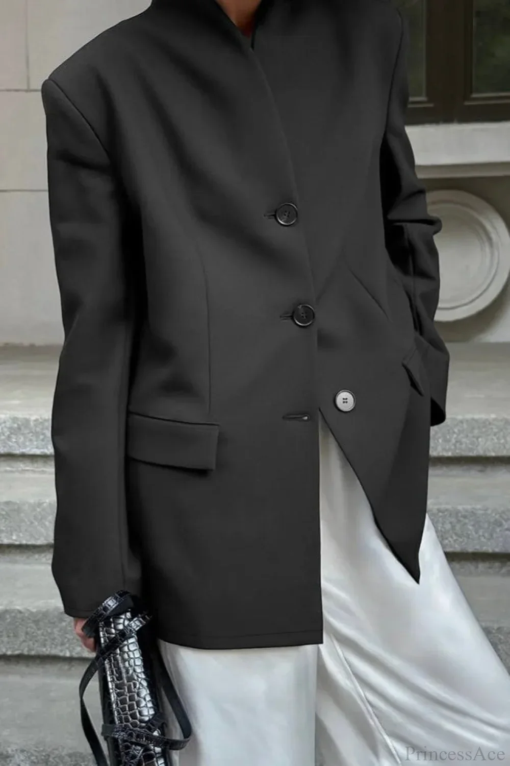 Minimalist White V-Neck Elegant Relaxed Coat - Image 7