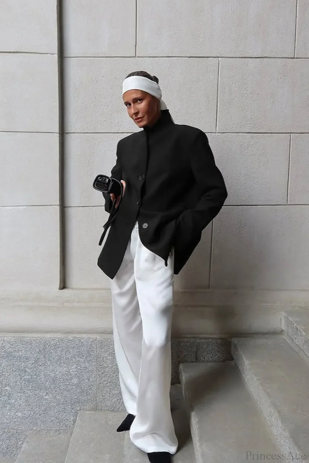 Minimalist White V-Neck Elegant Relaxed Coat - Image 8