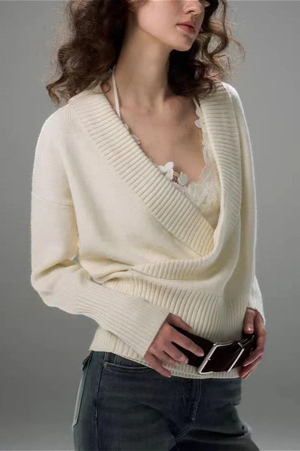 Minimalist Wrap Front Knit Blouse - Image 2