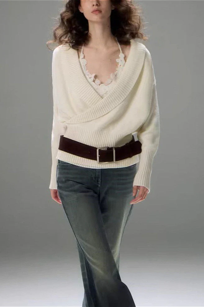 Minimalist Wrap Front Knit Blouse - Image 3
