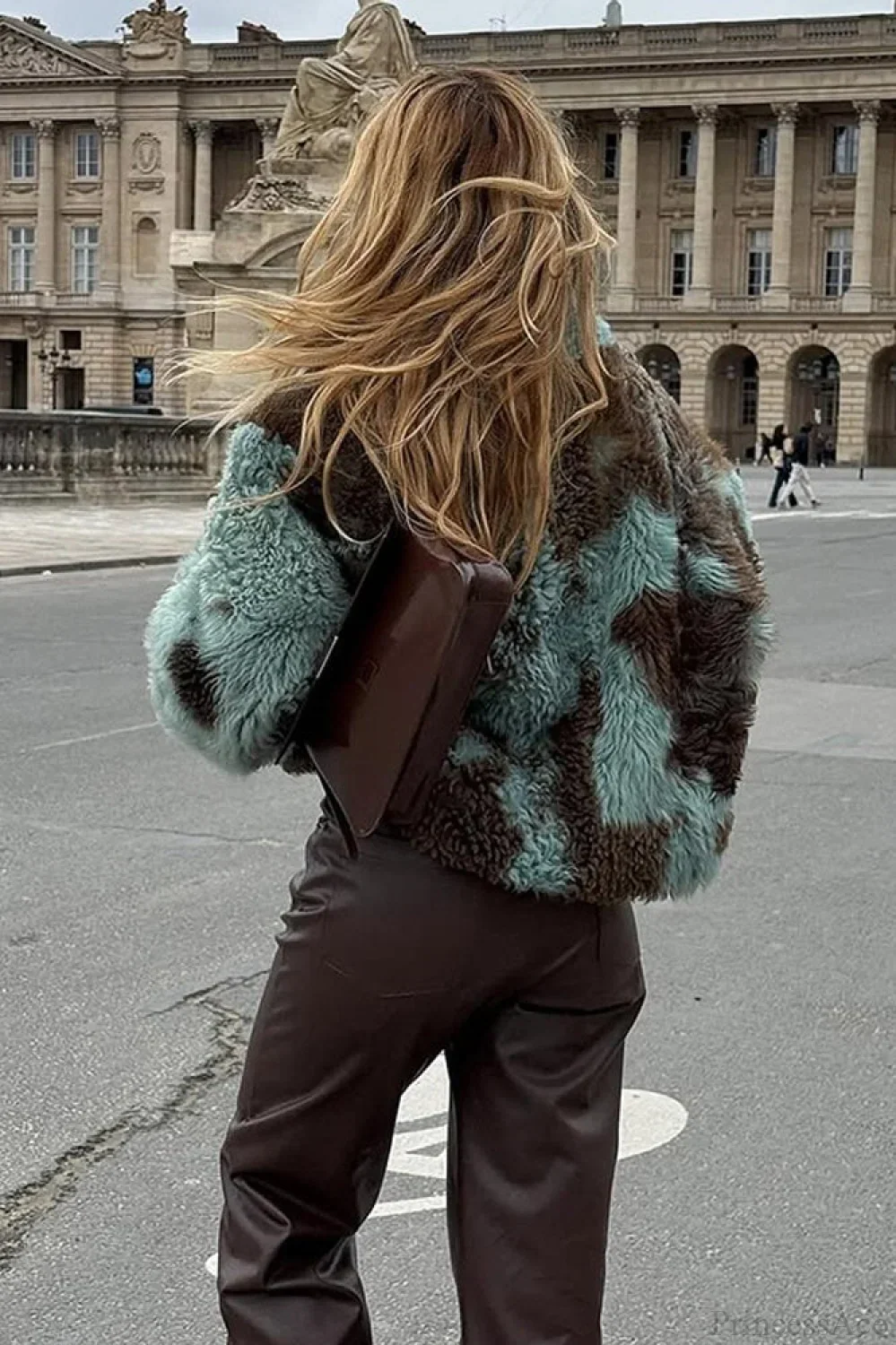 Mixed Color Printed Long Sleeve Cropped Faux Fur Coat - Image 4