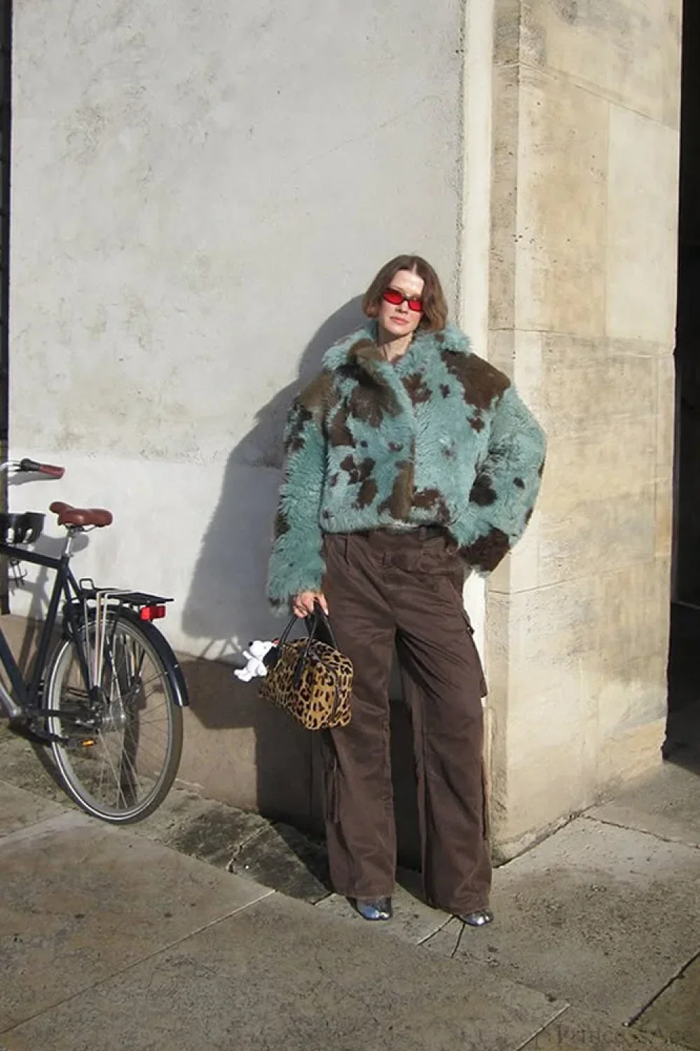 Mixed Color Printed Long Sleeve Cropped Faux Fur Coat - Image 6