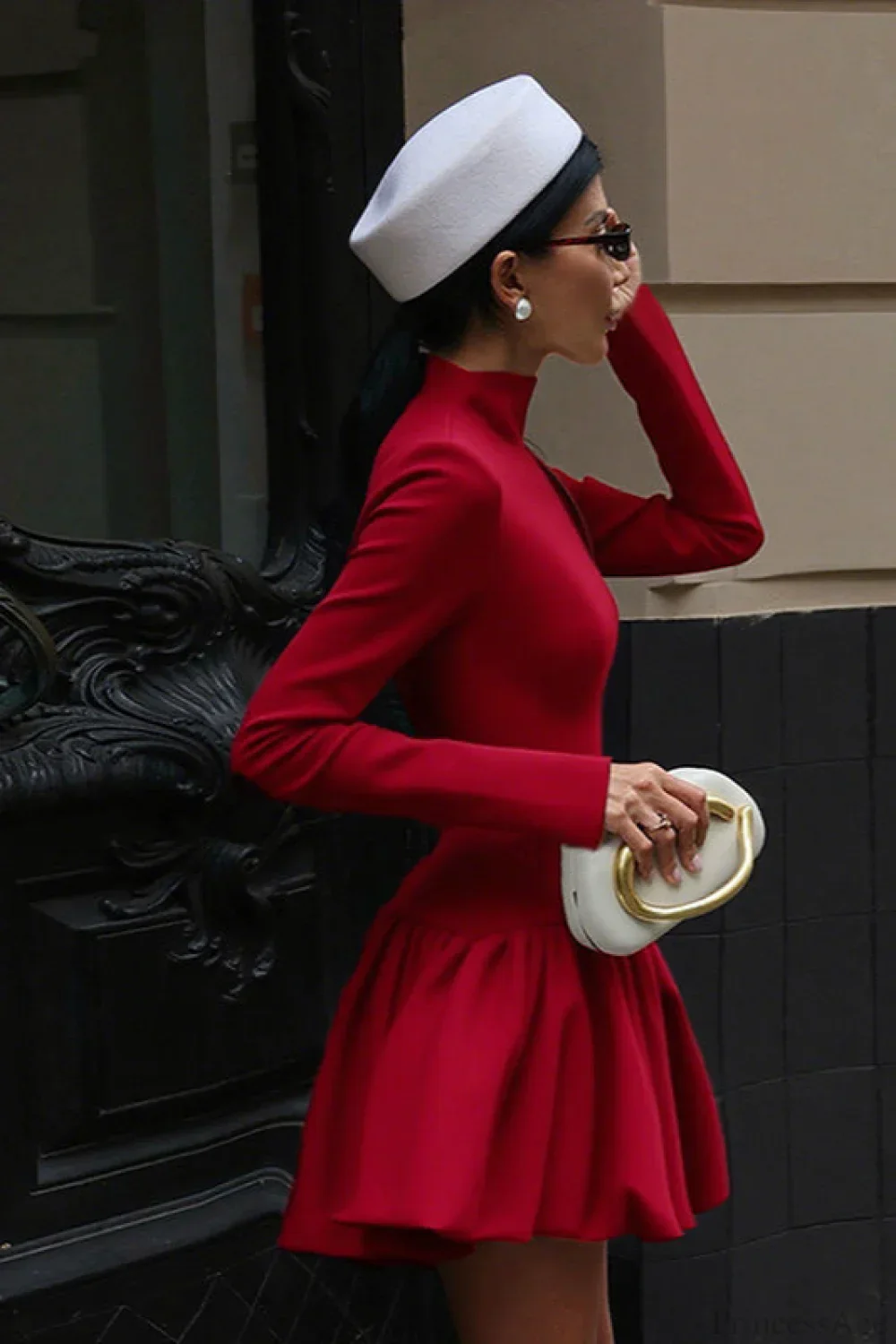 Mock Neck Asymmetrical Hem Umbrella Mini Dress - Image 3