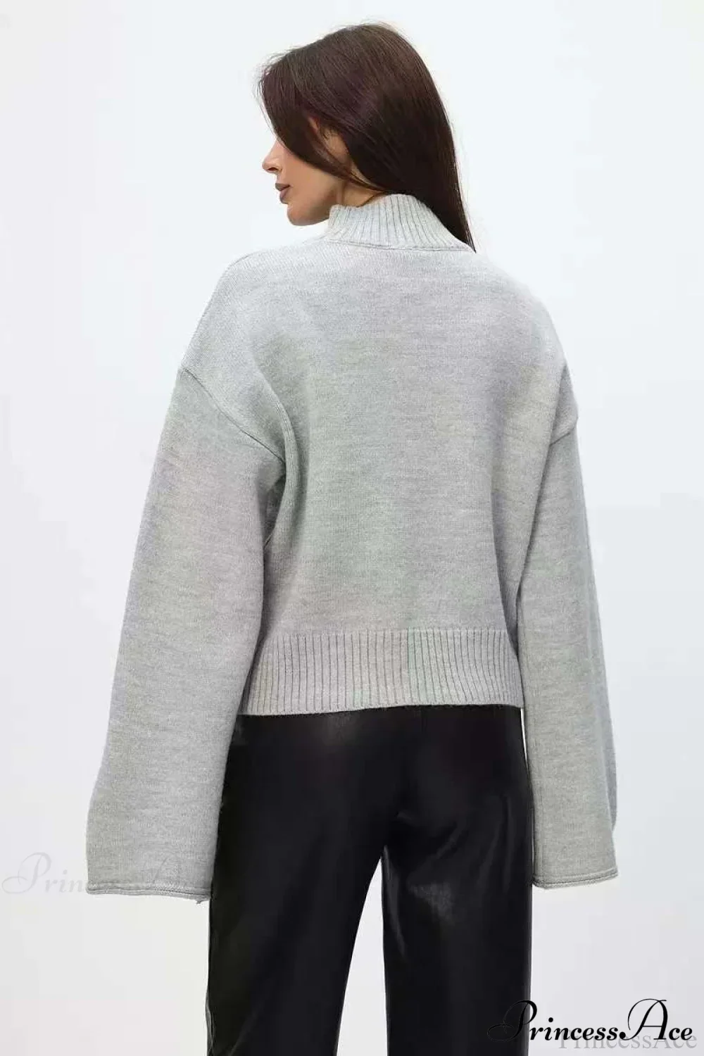 Mock Neck Bell-Sleeve Loose Short Sweater - Image 4