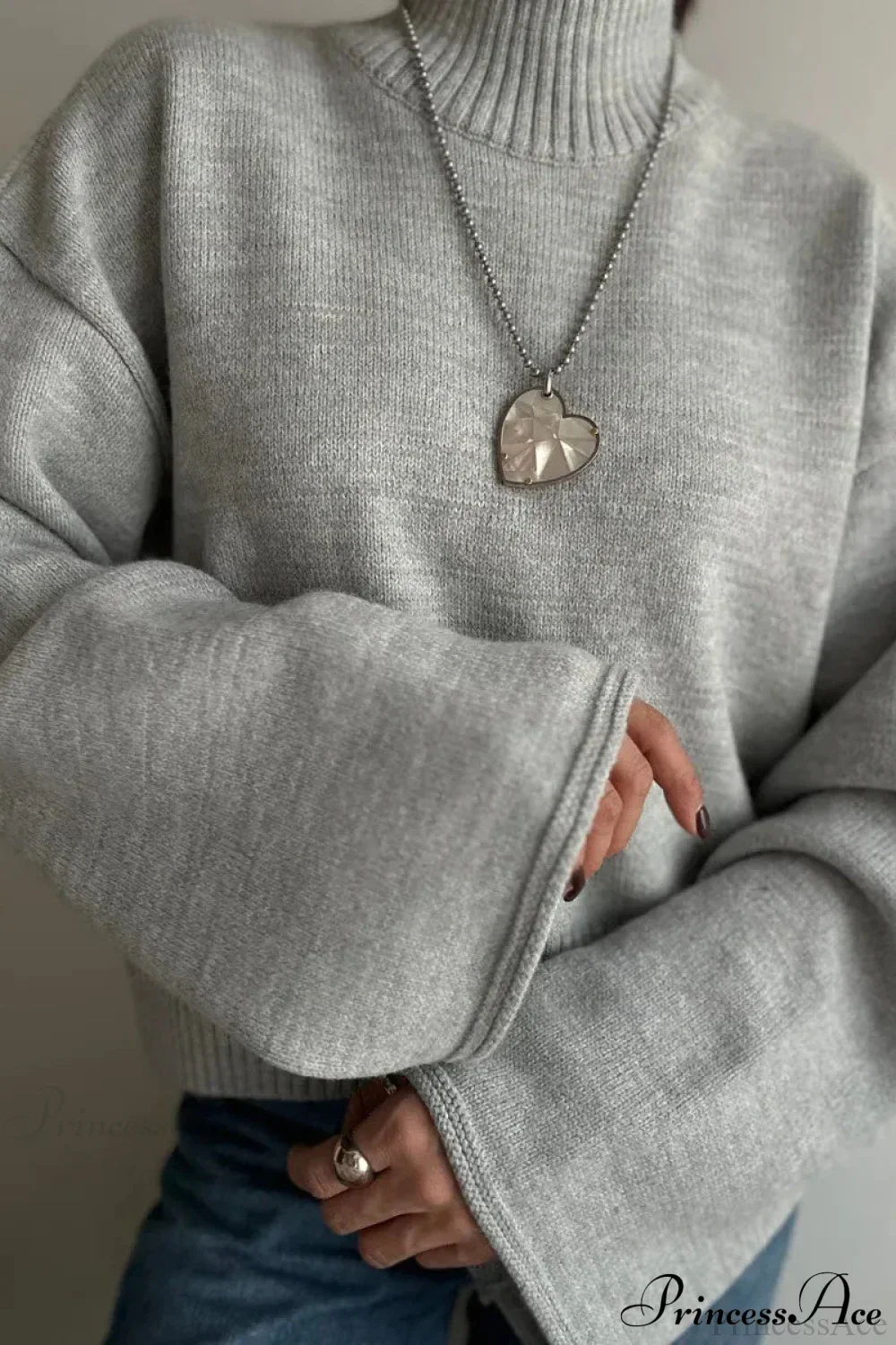 Mock Neck Bell-Sleeve Loose Short Sweater - Image 5