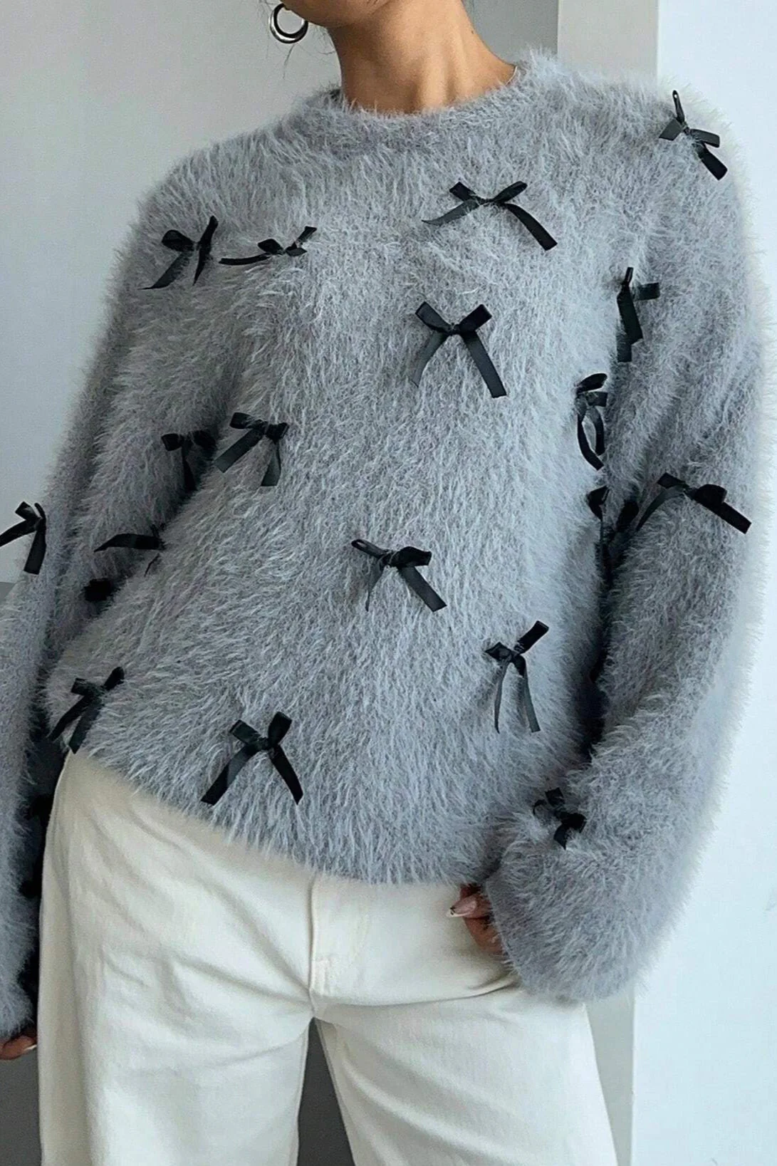Mohair Bow Pullover Loose Blouse - Image 2