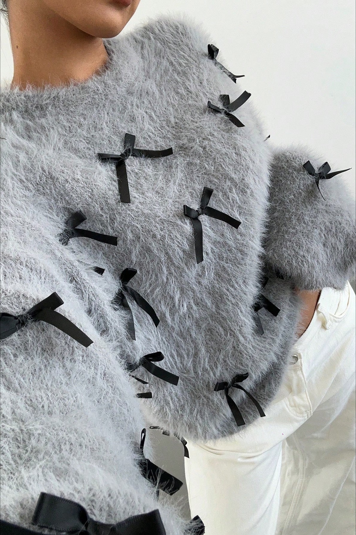 Mohair Bow Pullover Loose Blouse - Image 3