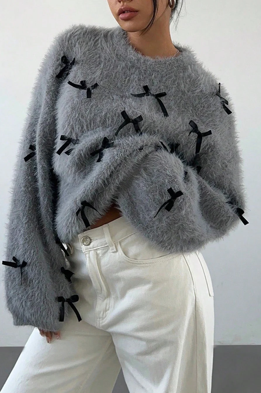 Mohair Bow Pullover Loose Blouse - Image 4