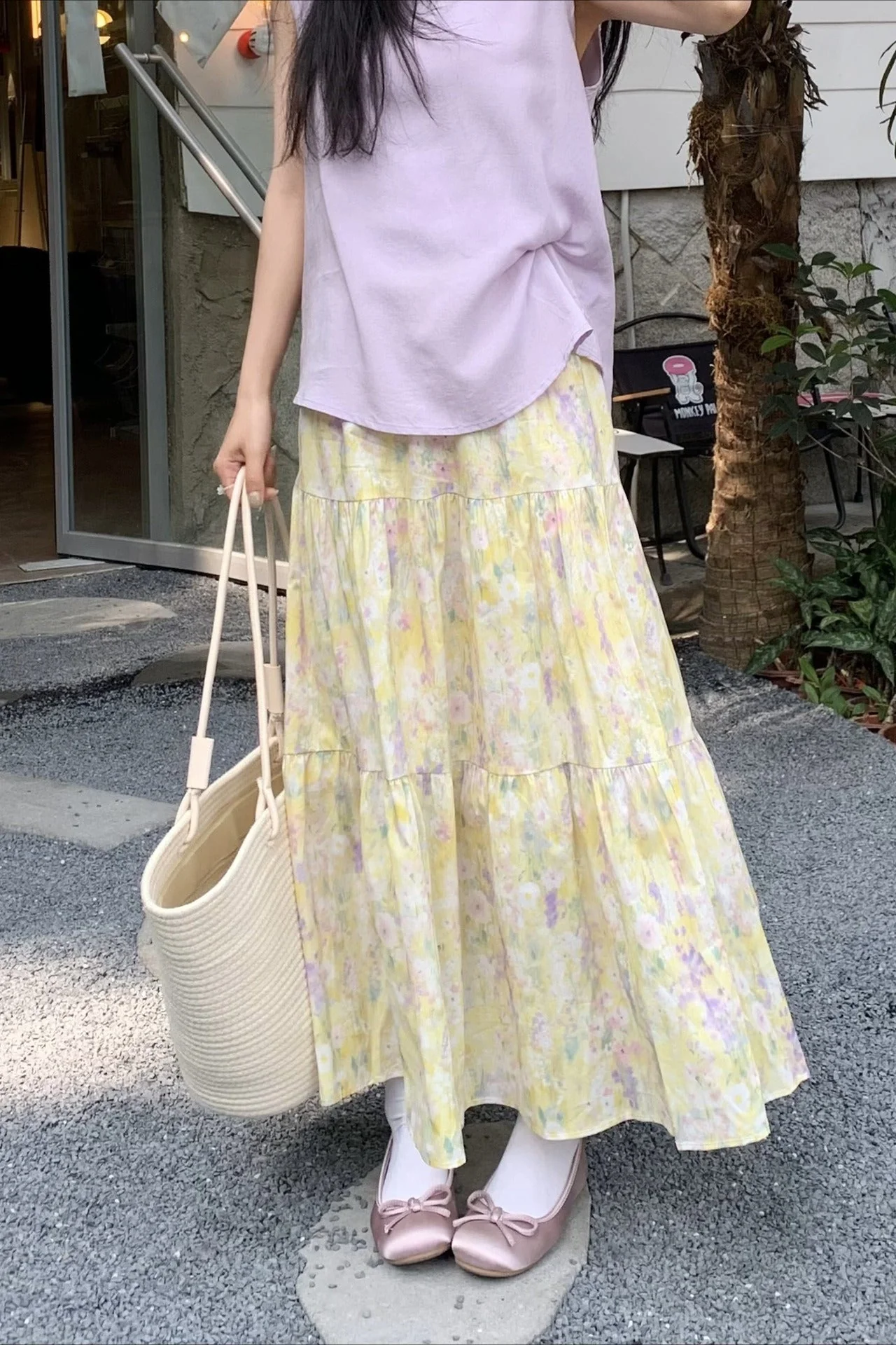 Monet Garden Yellow Floral Midi Skirt - Image 2