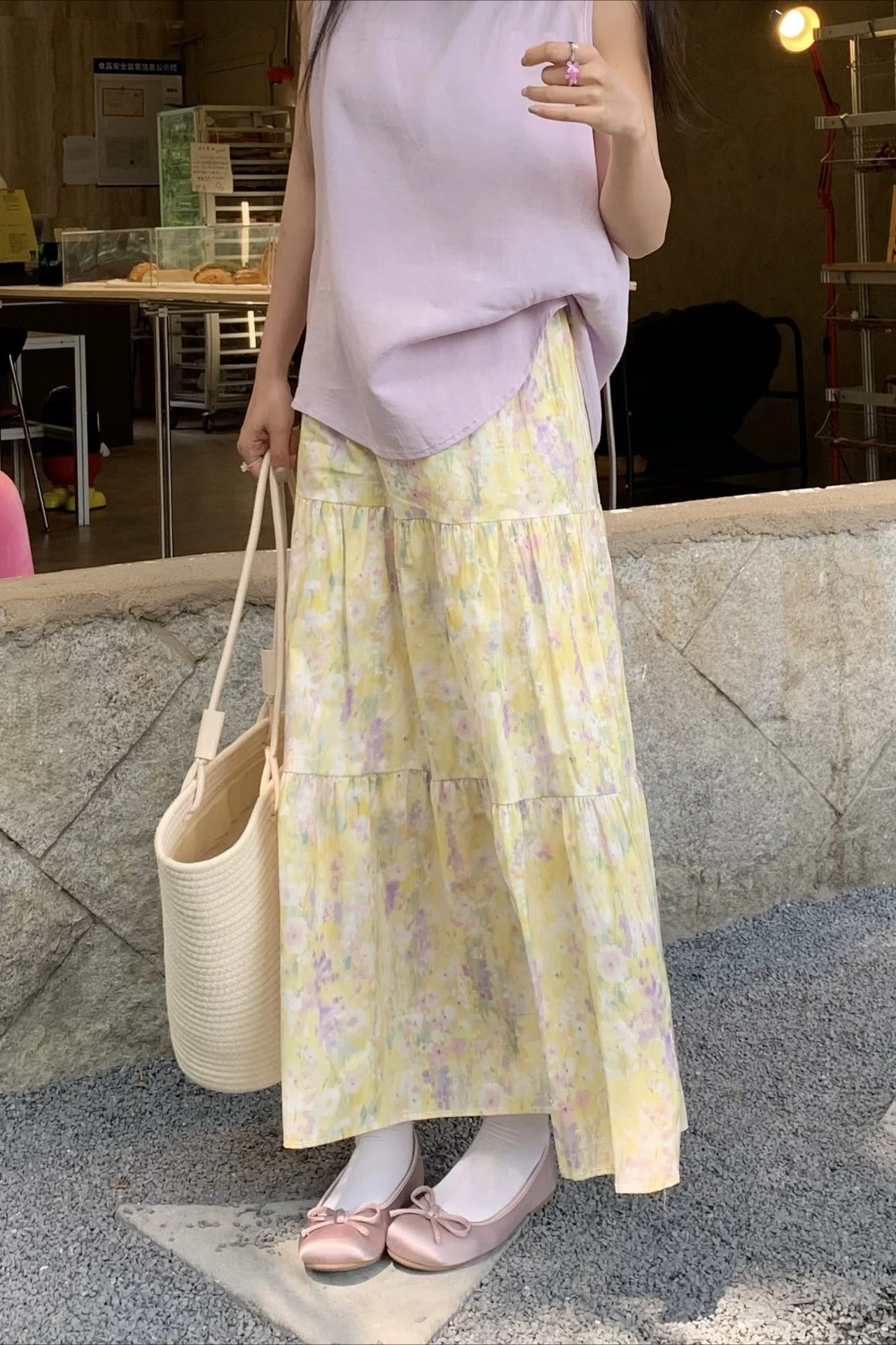 Monet Garden Yellow Floral Midi Skirt - Image 3