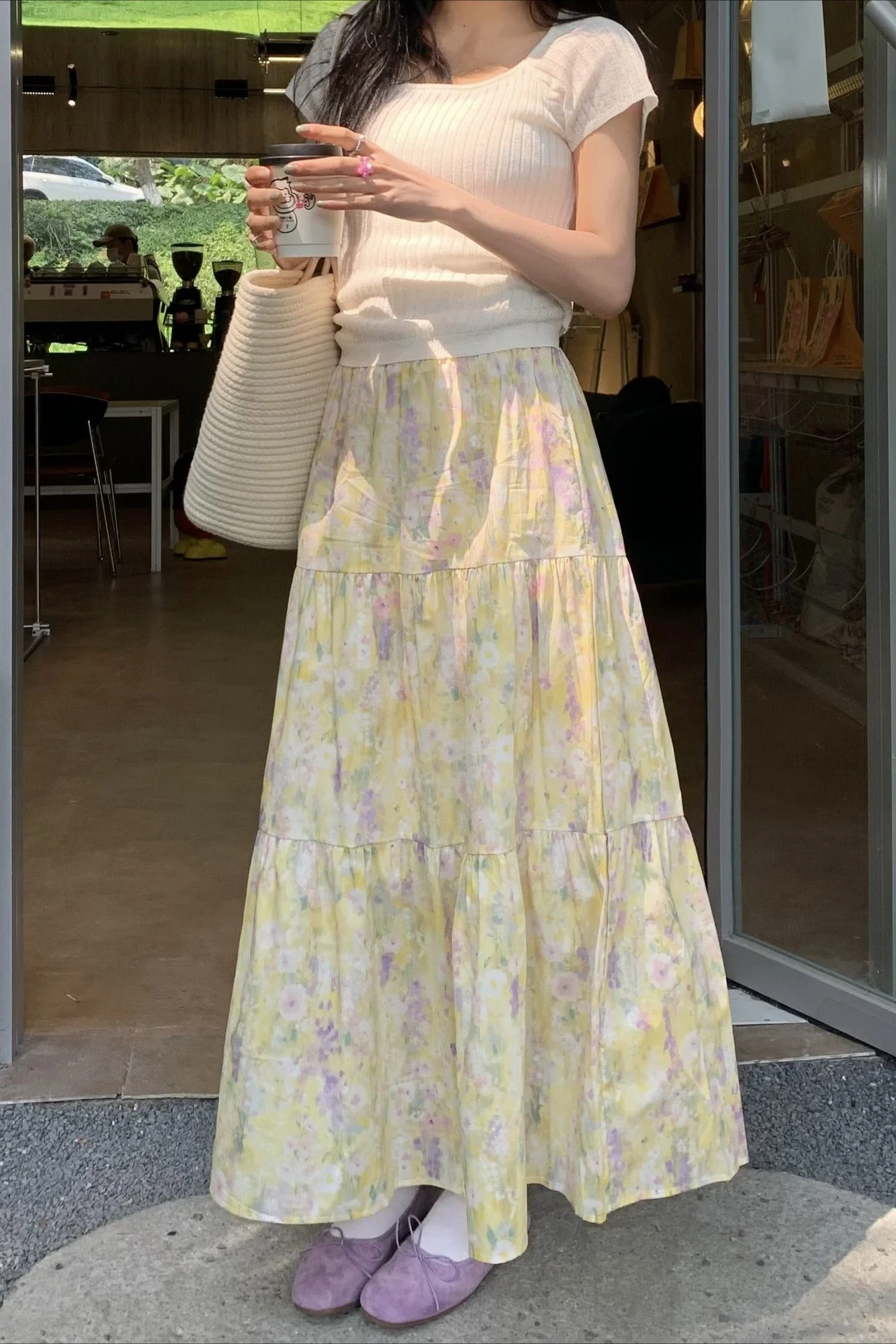 Monet Garden Yellow Floral Midi Skirt - Image 4