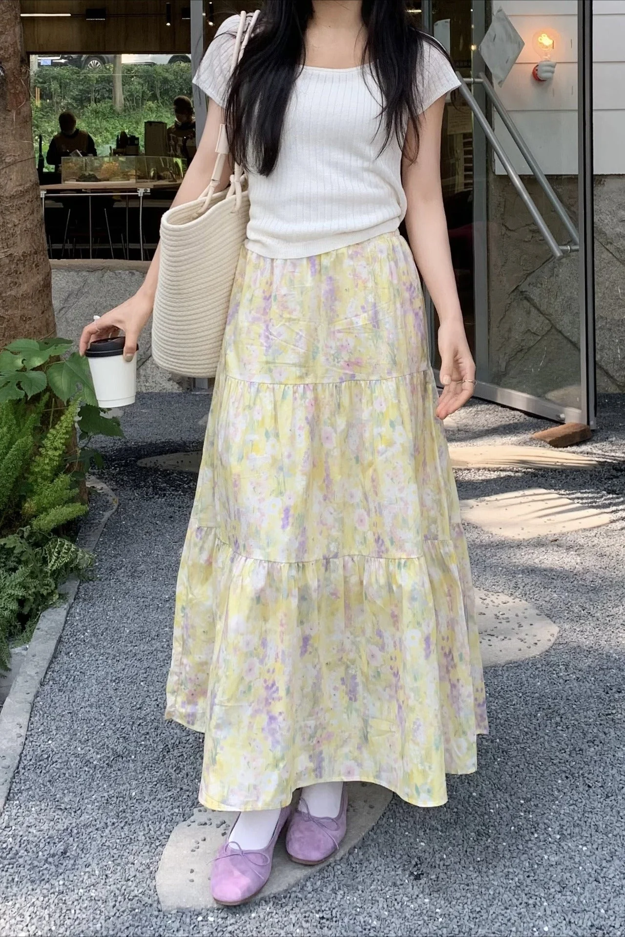 Monet Garden Yellow Floral Midi Skirt - Image 5