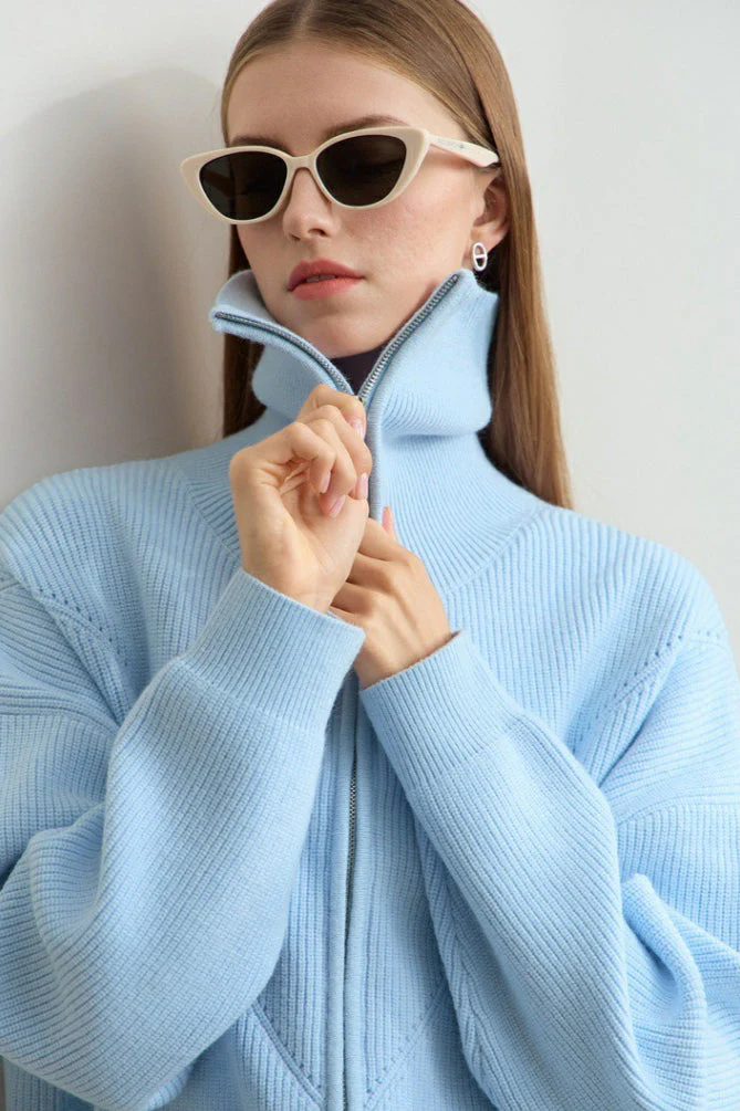 Naval-Collar Zip Lazy-Style Thick Knit Cardigan - Image 3