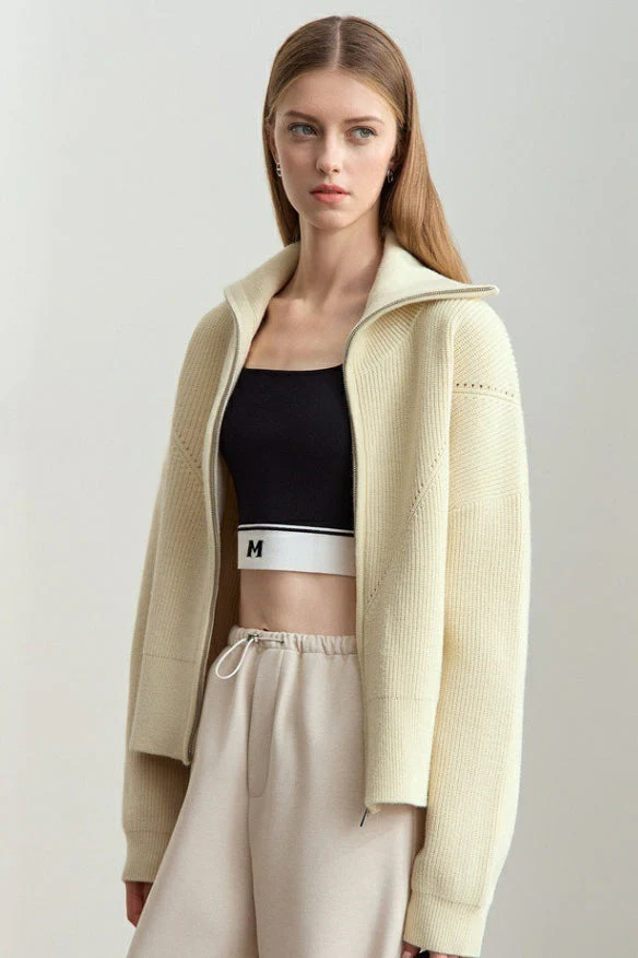 Naval-Collar Zip Lazy-Style Thick Knit Cardigan - Image 7