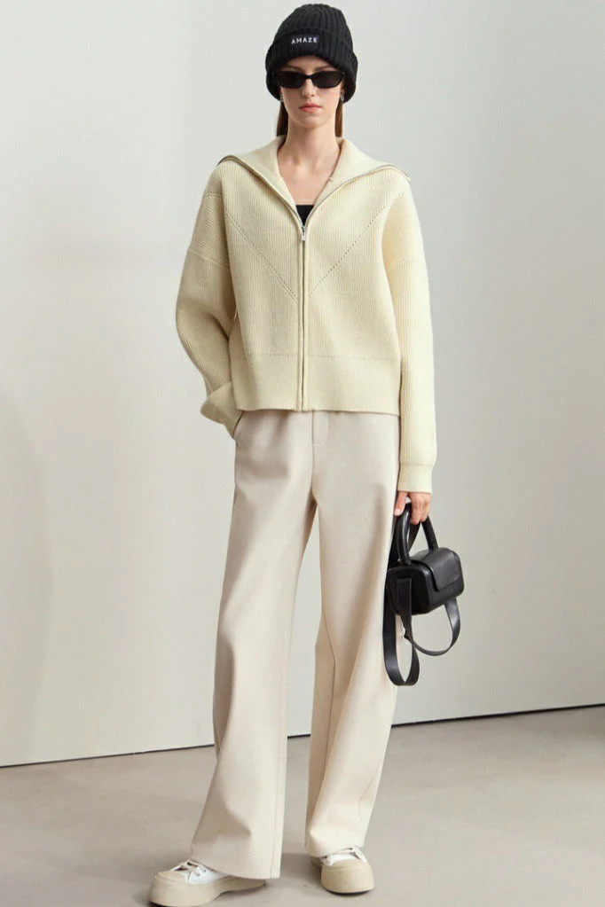 Naval-Collar Zip Lazy-Style Thick Knit Cardigan - Image 8