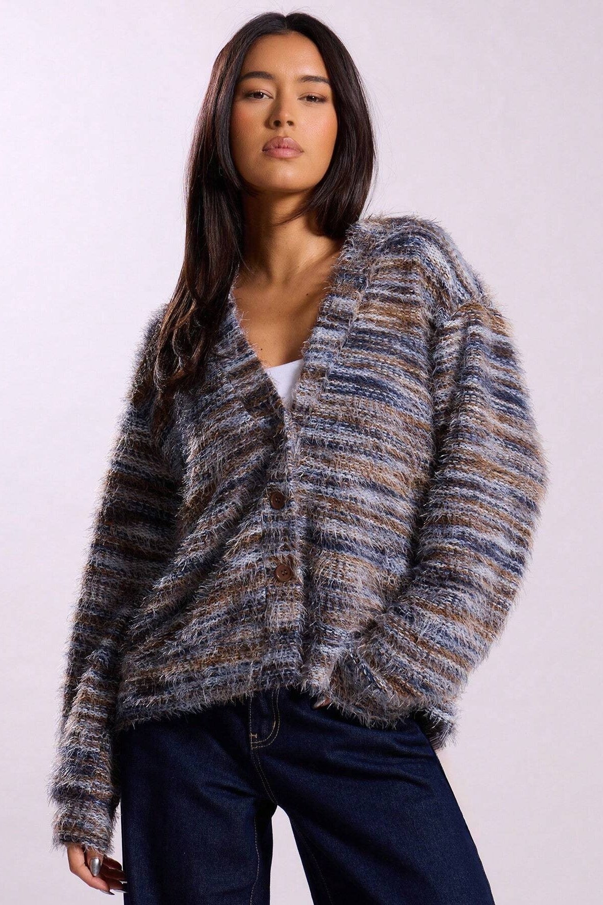 New Retro Fashion Deep V-Neck Maillard Plush Long-Sleeve Knit Cardigan - Image 13