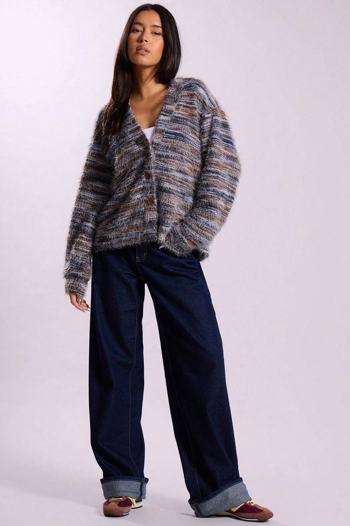 New Retro Fashion Deep V-Neck Maillard Plush Long-Sleeve Knit Cardigan - Image 14