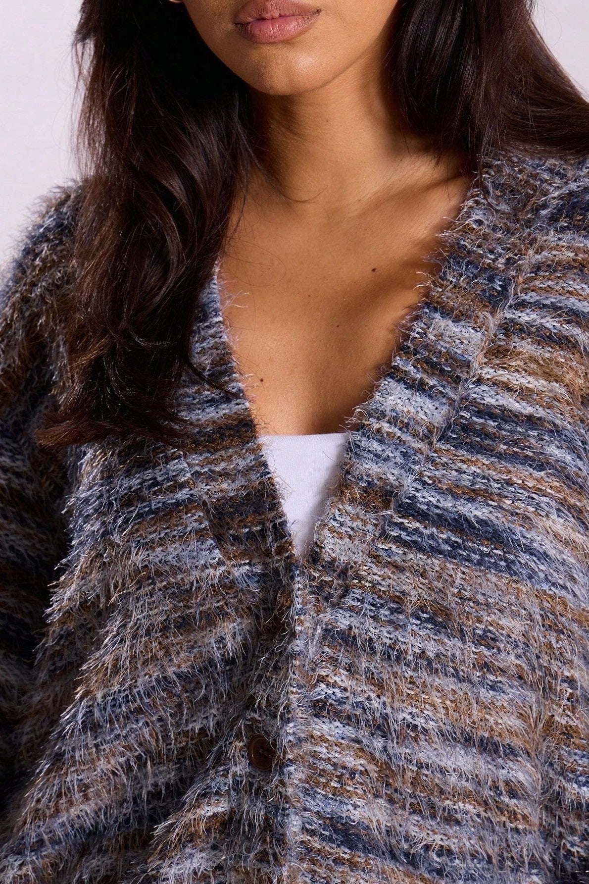 New Retro Fashion Deep V-Neck Maillard Plush Long-Sleeve Knit Cardigan - Image 16