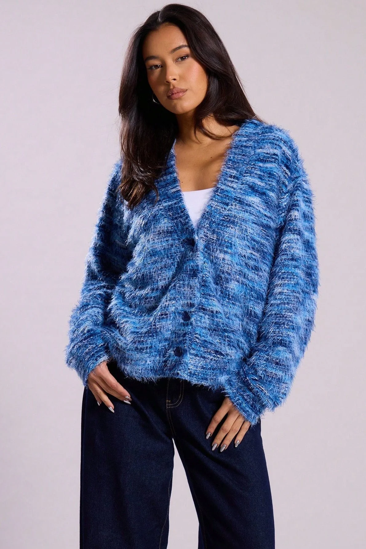 New Retro Fashion Deep V-Neck Maillard Plush Long-Sleeve Knit Cardigan - Image 17