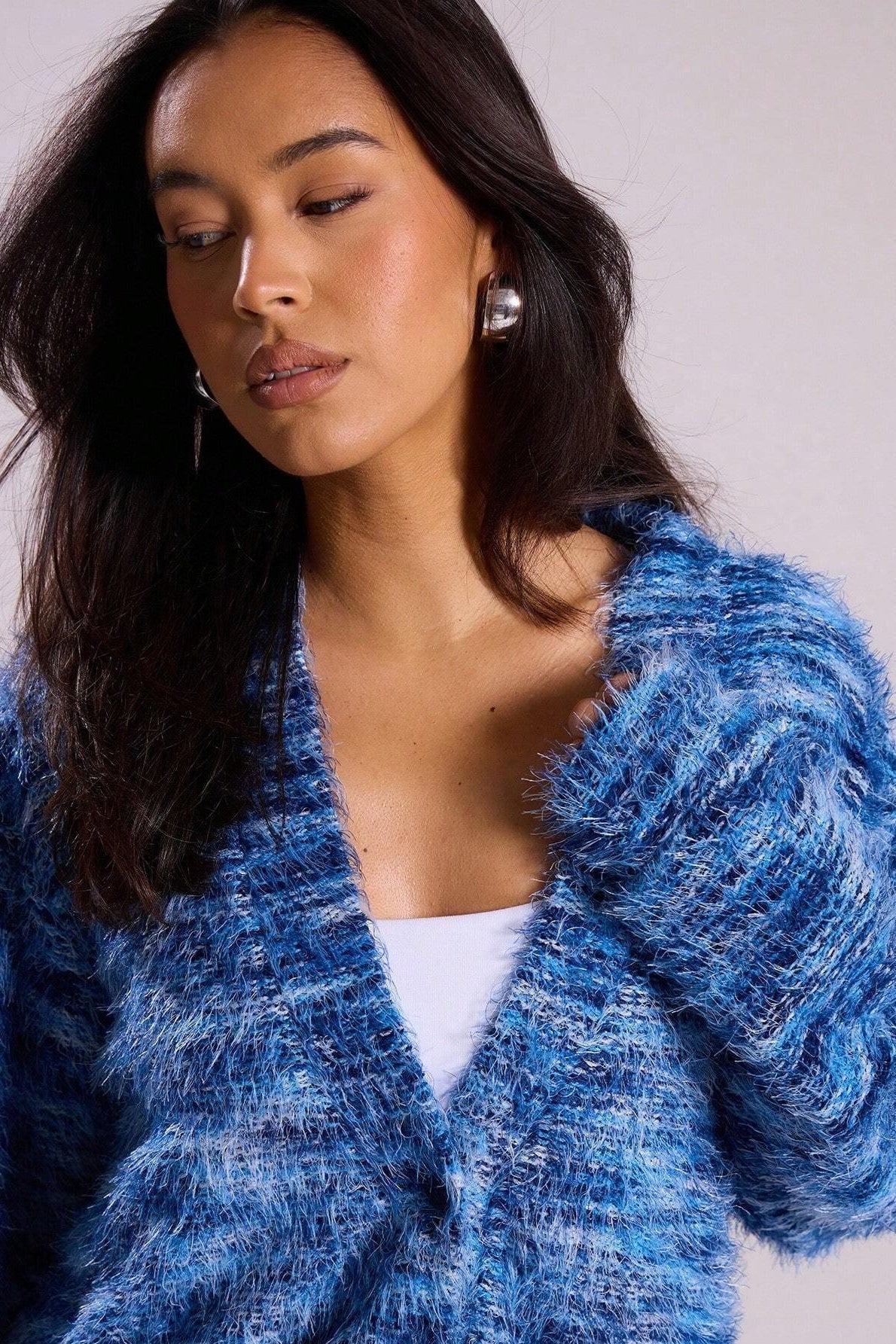 New Retro Fashion Deep V-Neck Maillard Plush Long-Sleeve Knit Cardigan - Image 18