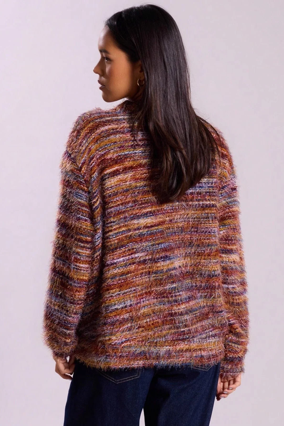 New Retro Fashion Deep V-Neck Maillard Plush Long-Sleeve Knit Cardigan - Image 2