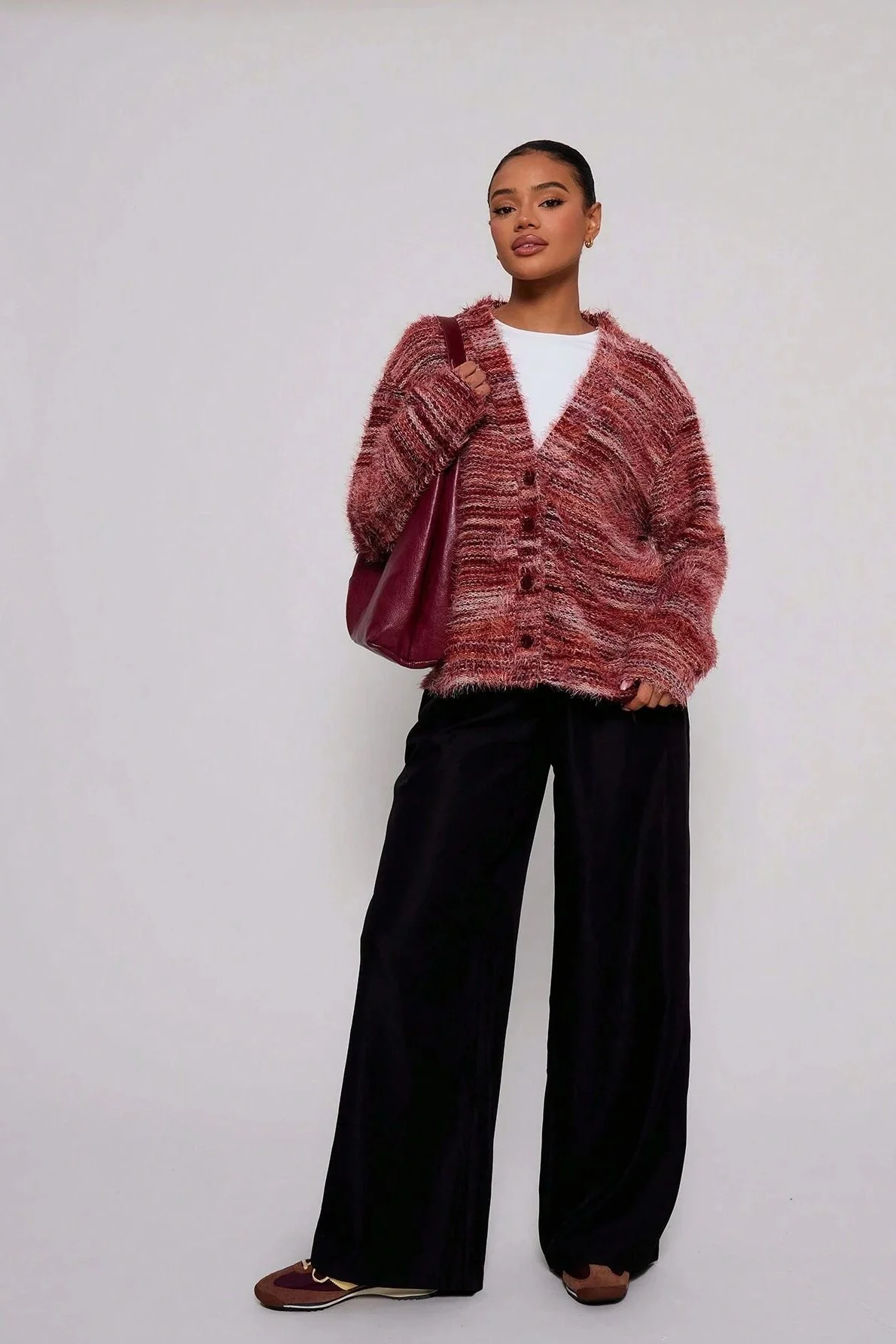 New Retro Fashion Deep V-Neck Maillard Plush Long-Sleeve Knit Cardigan - Image 6