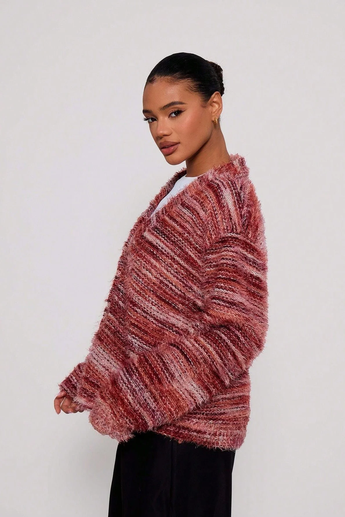 New Retro Fashion Deep V-Neck Maillard Plush Long-Sleeve Knit Cardigan - Image 7