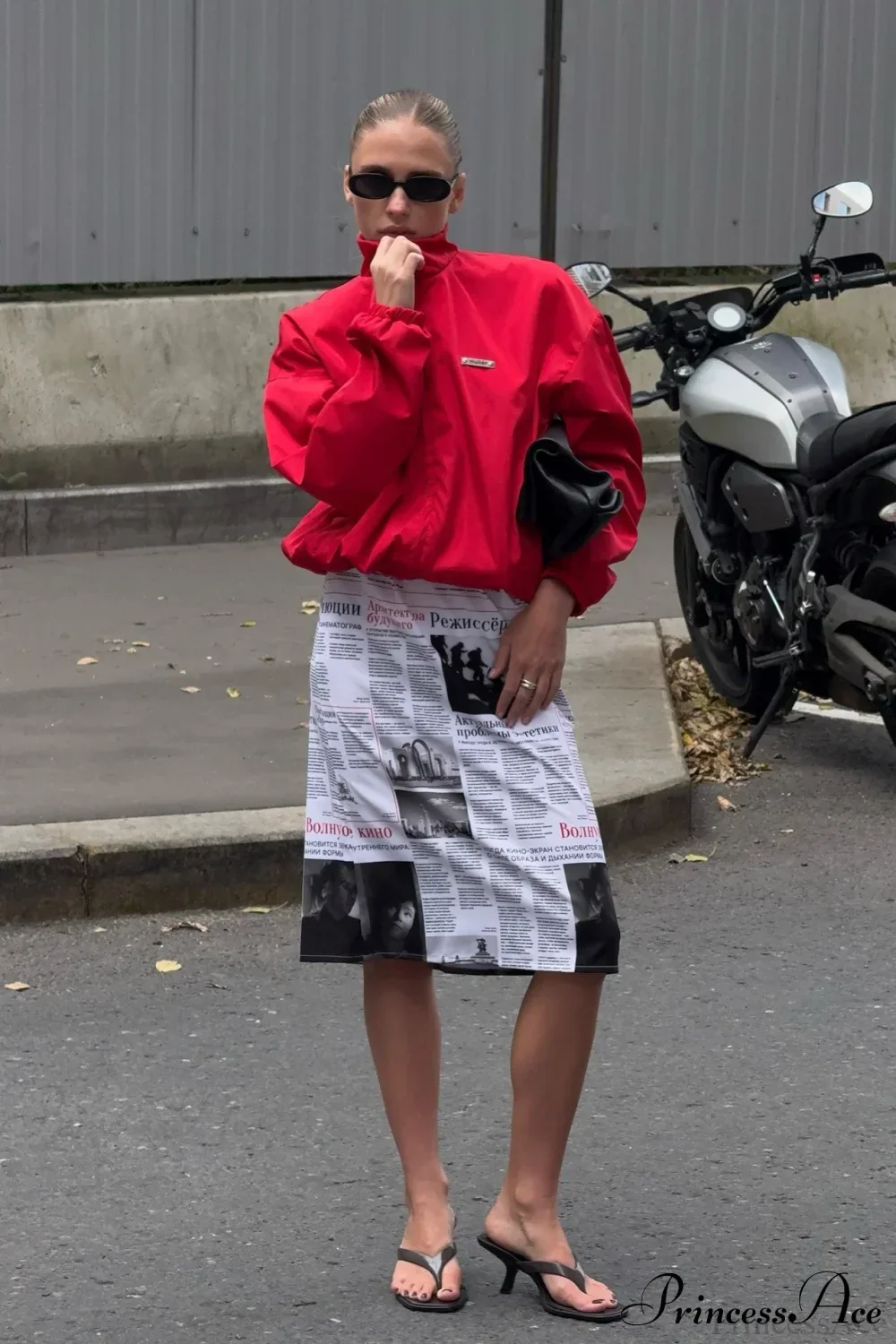 Newspaper Print High Waist Midi Skirt - Image 4