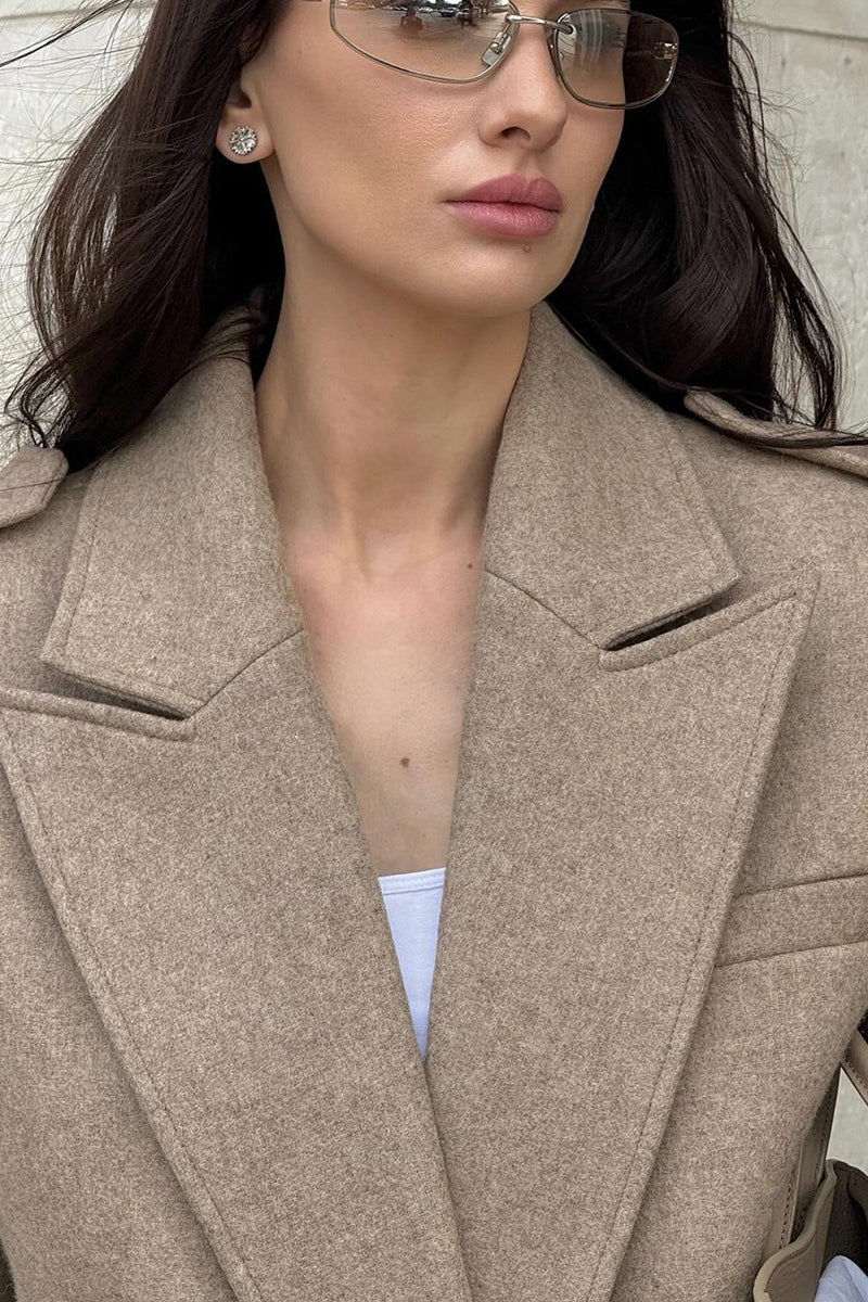 Notch-Lapel Epaulet Wool Blend Loose Coat - Image 10