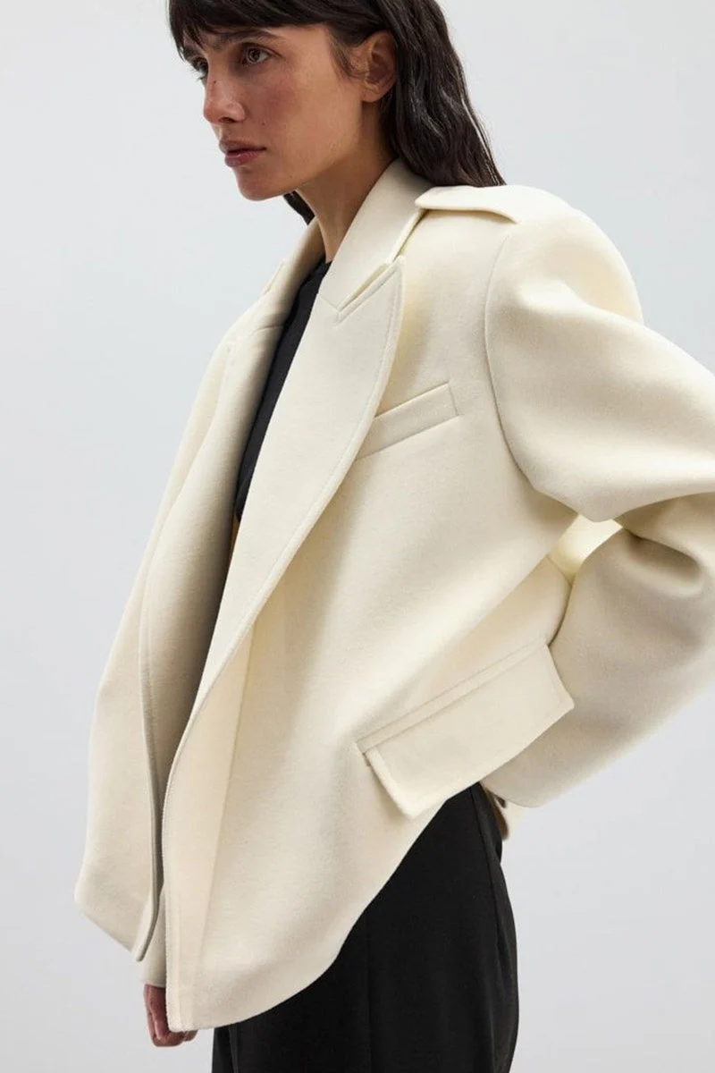 Notch-Lapel Epaulet Wool Blend Loose Coat - Image 13
