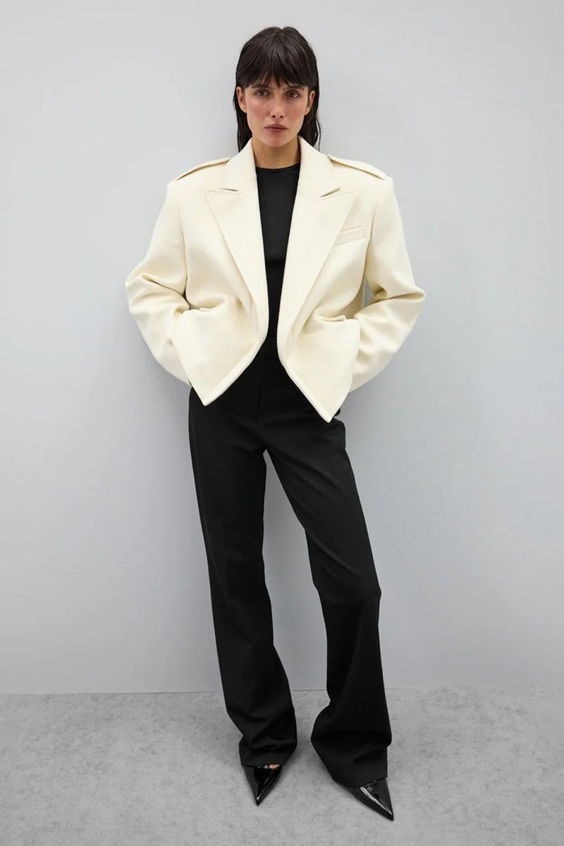 Notch-Lapel Epaulet Wool Blend Loose Coat - Image 15