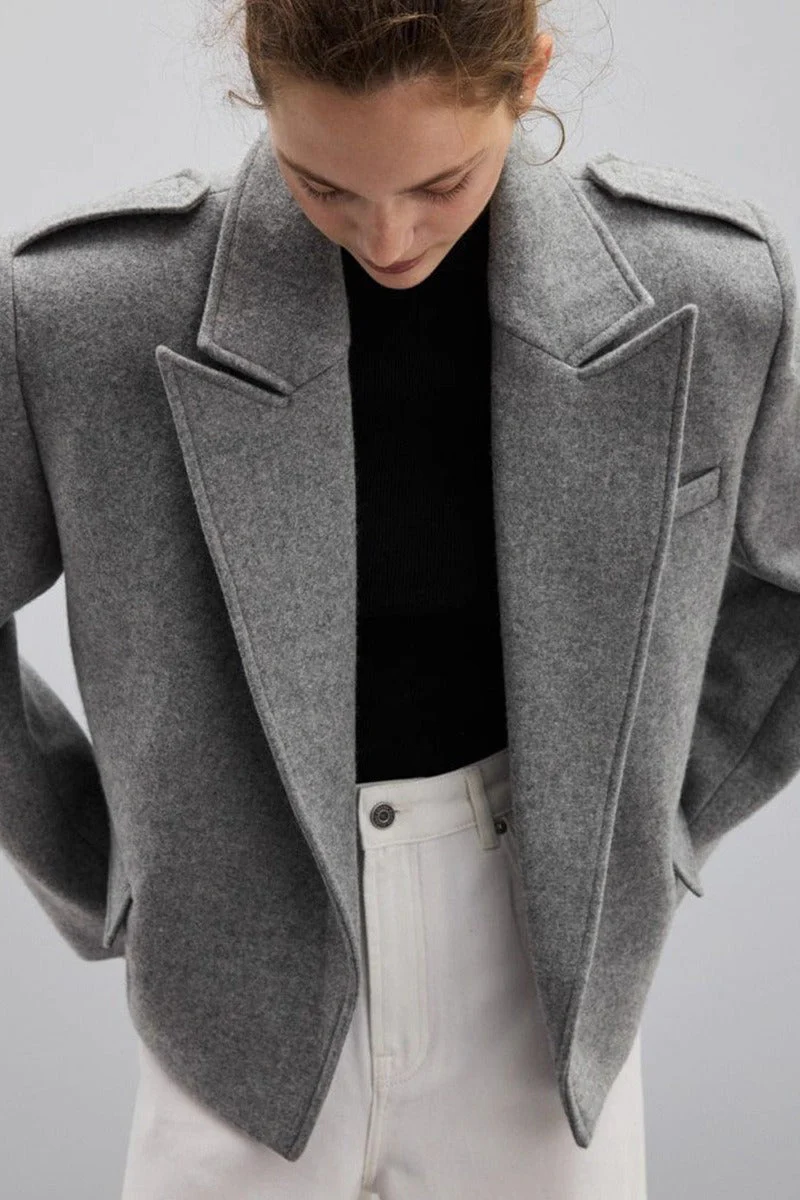 Notch-Lapel Epaulet Wool Blend Loose Coat - Image 2