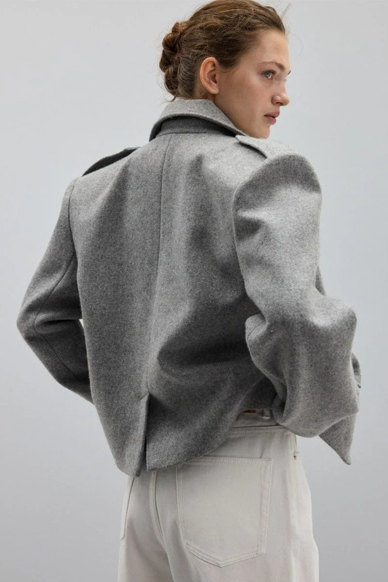 Notch-Lapel Epaulet Wool Blend Loose Coat - Image 3