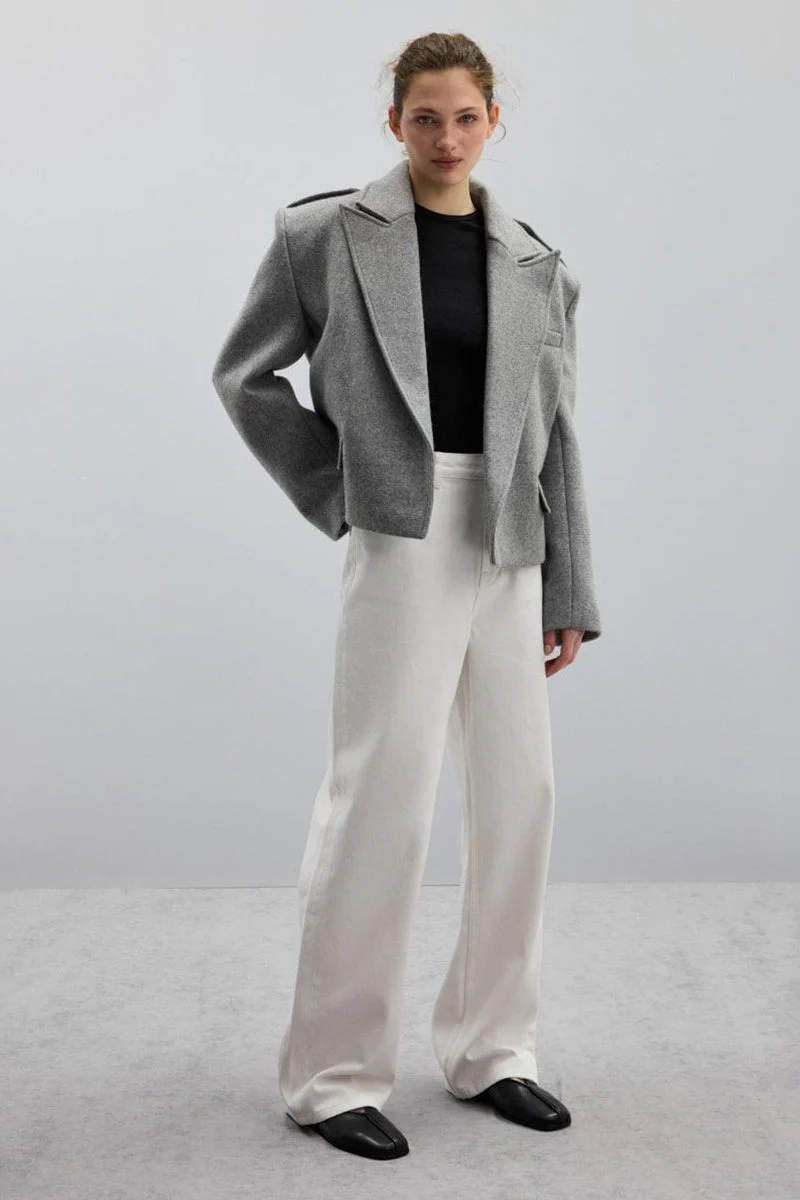 Notch-Lapel Epaulet Wool Blend Loose Coat - Image 4