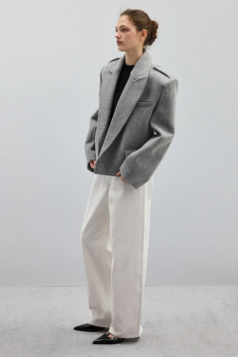 Notch-Lapel Epaulet Wool Blend Loose Coat - Image 5