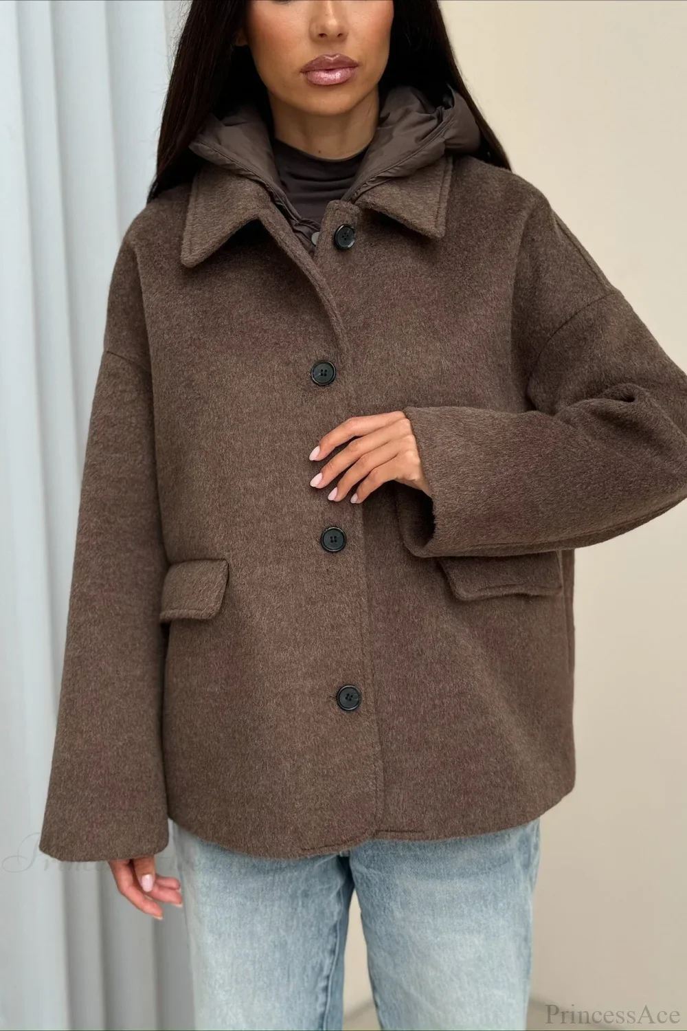 Notch Lapel Relaxed Fit Wool Blend Coat - Image 2