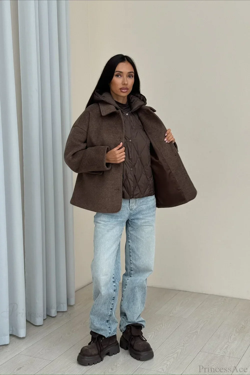 Notch Lapel Relaxed Fit Wool Blend Coat - Image 3