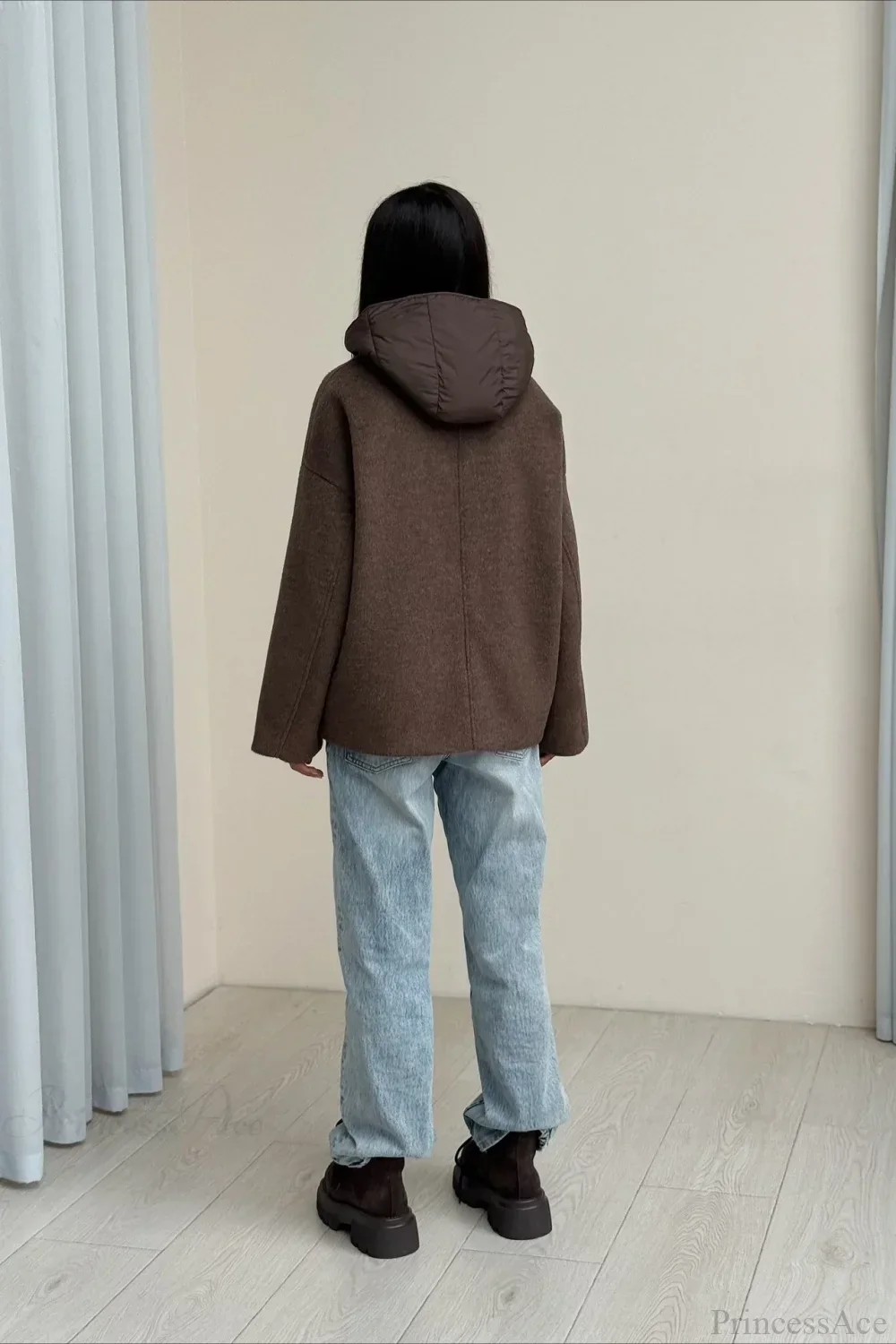Notch Lapel Relaxed Fit Wool Blend Coat - Image 5