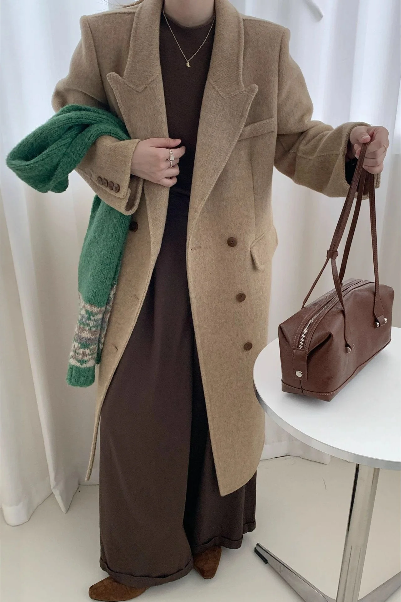 Notched Lapel Double-Faced Wool Thickened Long Overcoat - Image 2