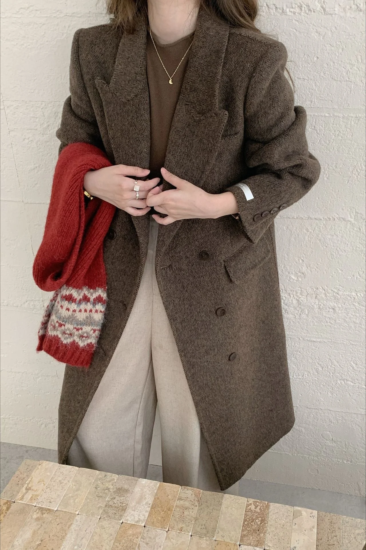 Notched Lapel Double-Faced Wool Thickened Long Overcoat - Image 4