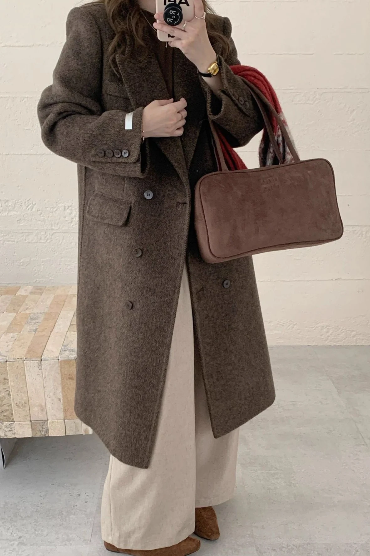 Notched Lapel Double-Faced Wool Thickened Long Overcoat - Image 5