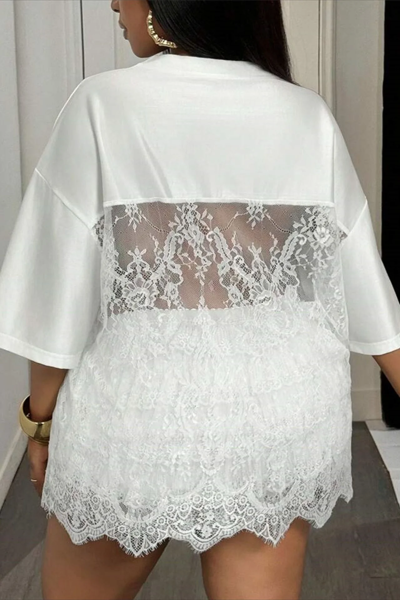 Number Print Loose Street Sheer Lace T-shirt - Image 4