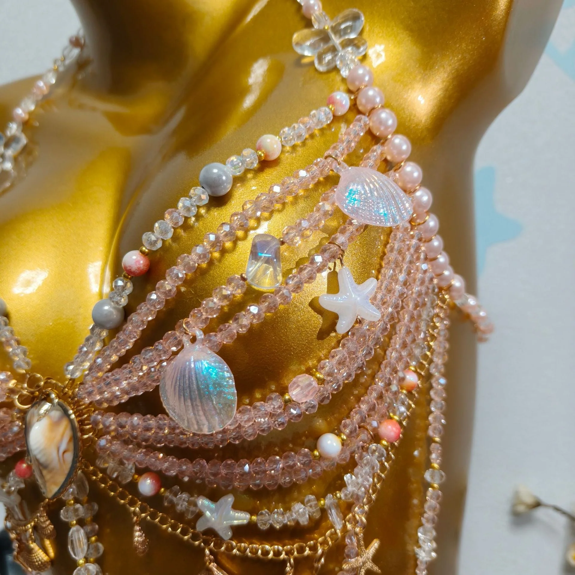Ocean Style Pearl Beaded Chest Body Chain - Image 4