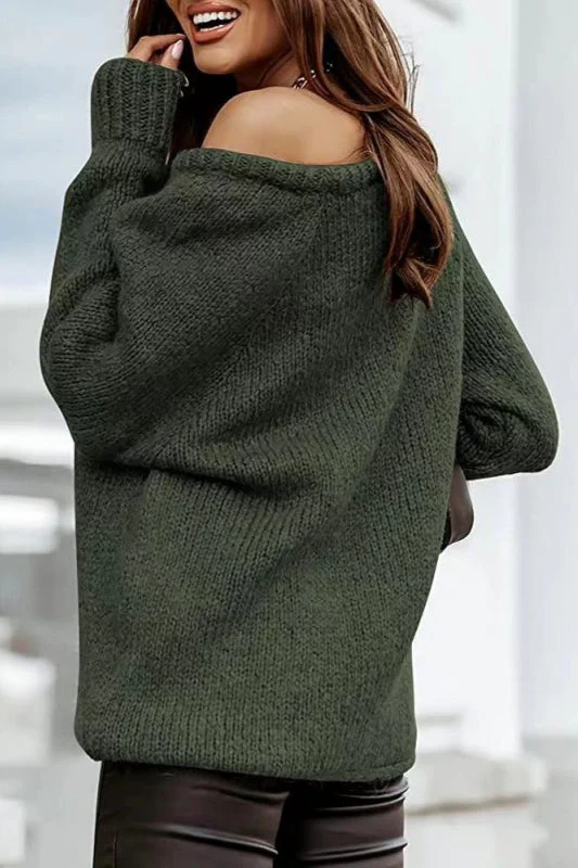 Off-Shoulder Crew-Neck Loose Knit Sweater - Image 3