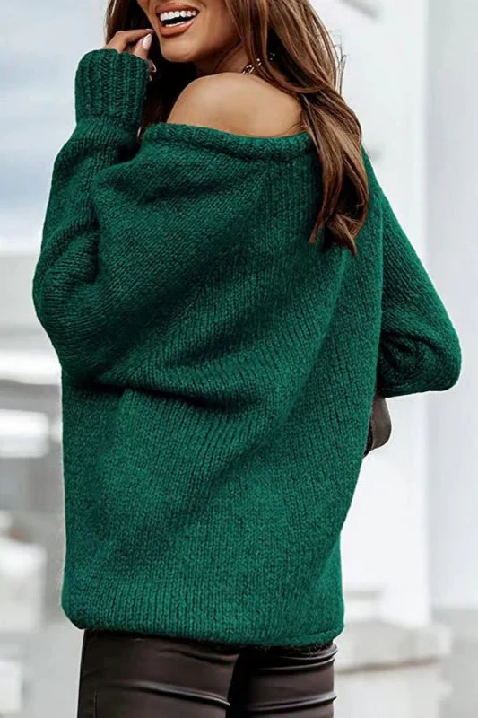 Off-Shoulder Crew-Neck Loose Knit Sweater - Image 5