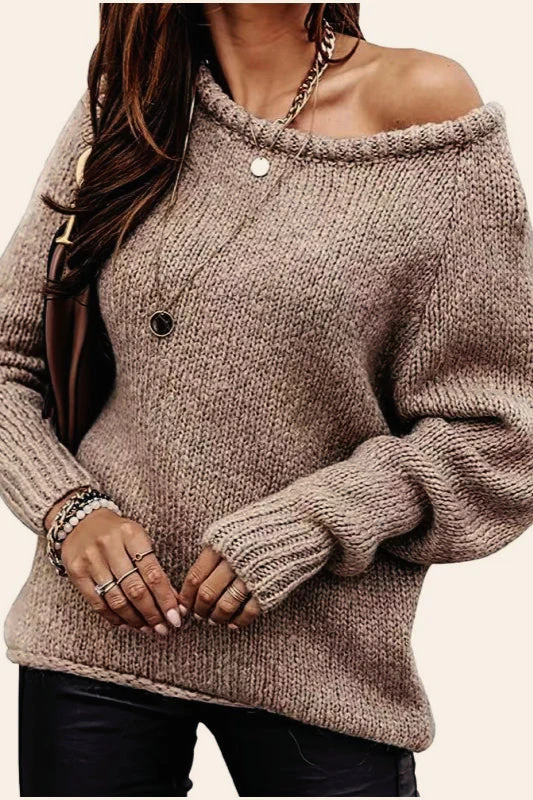 Off-Shoulder Crew-Neck Loose Knit Sweater - Image 6